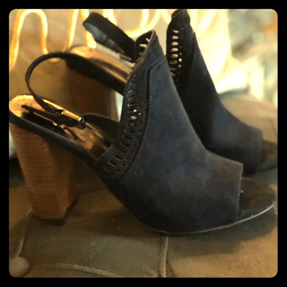 Cute Navy Blue Peep-Toe Booties